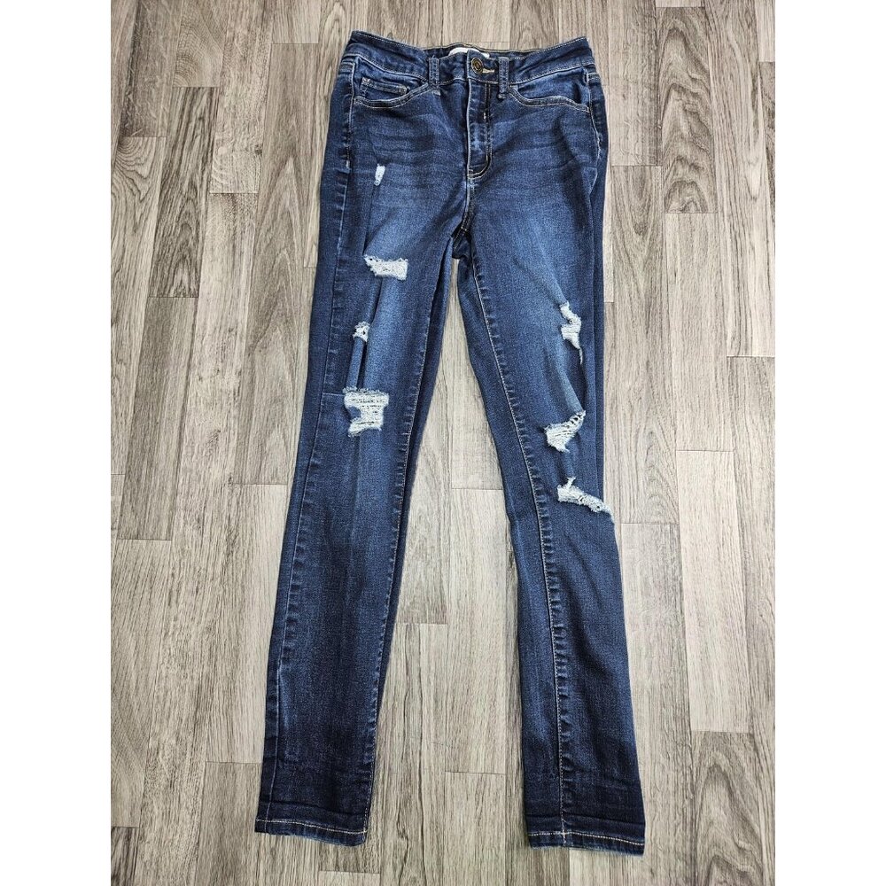 SO Jeans Womens‎ 7/28 Blue High Rise Skinny Distressed Stretch Ripped Dark Wash